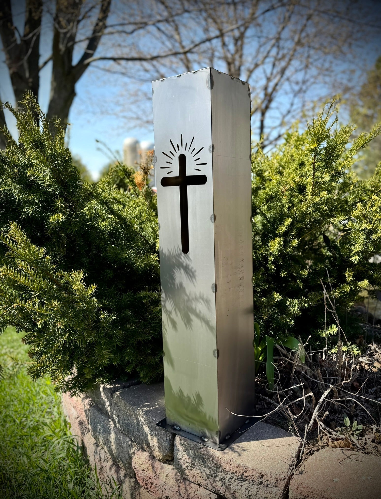 Eternal Light Solar Steel Cross Pillar