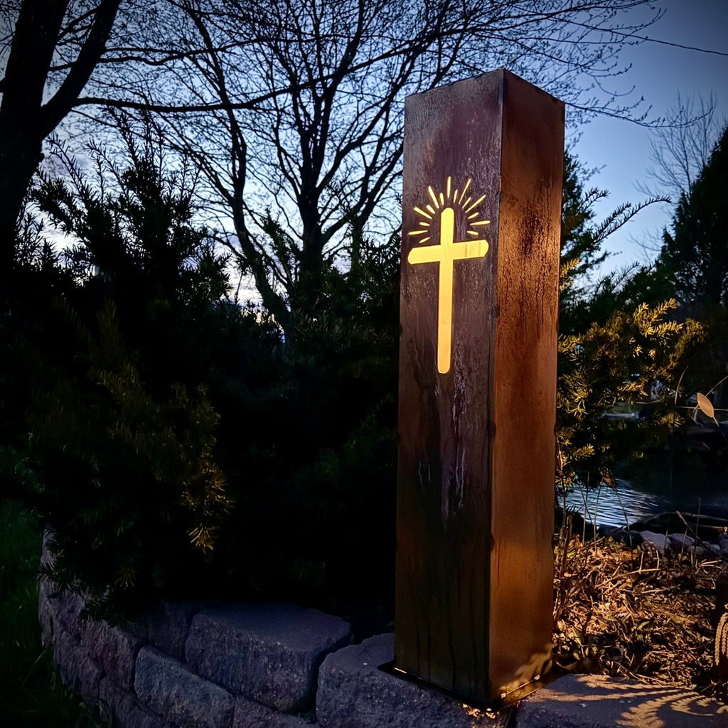 Eternal Light Solar Steel Cross Pillar