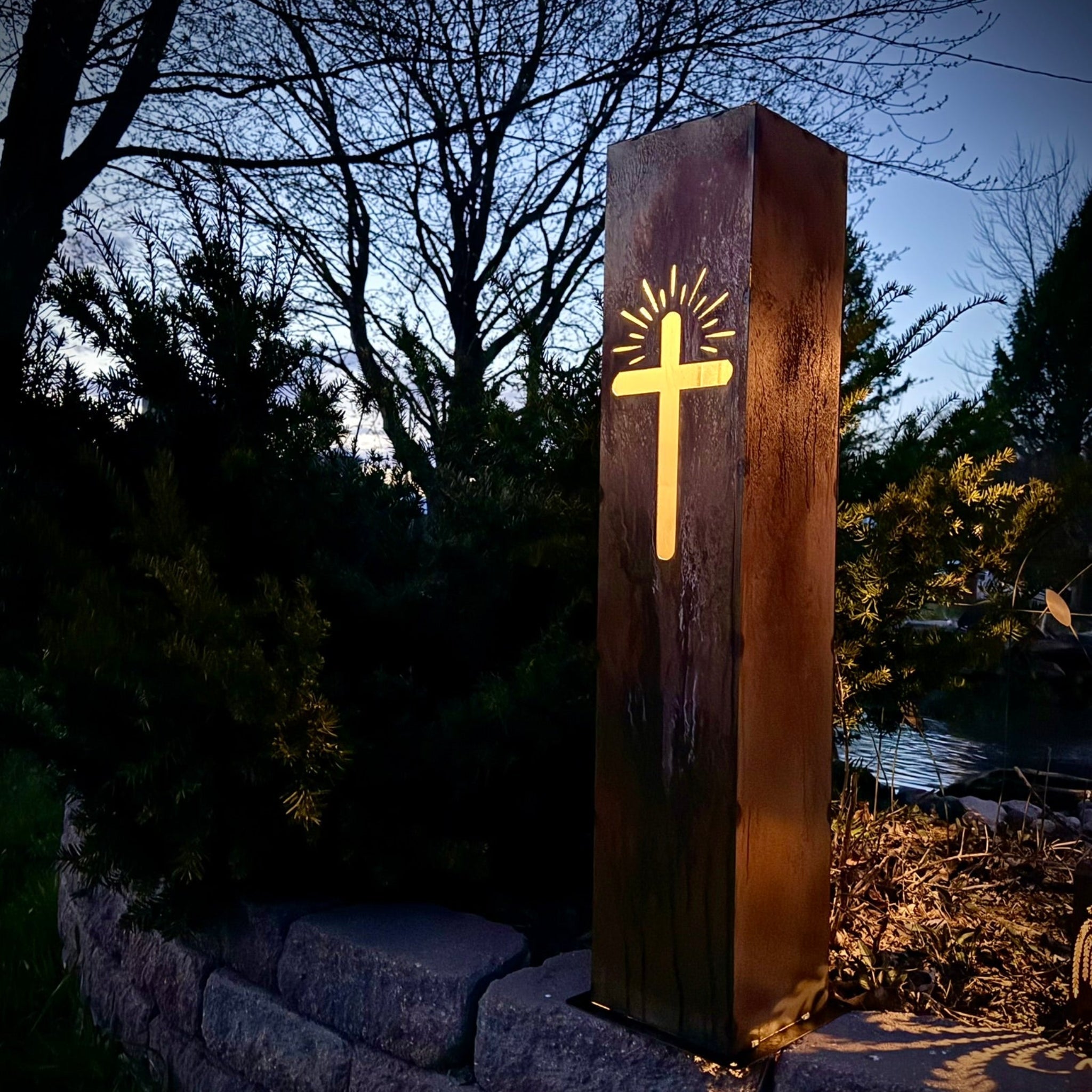 Eternal Light Solar Steel Cross Pillar