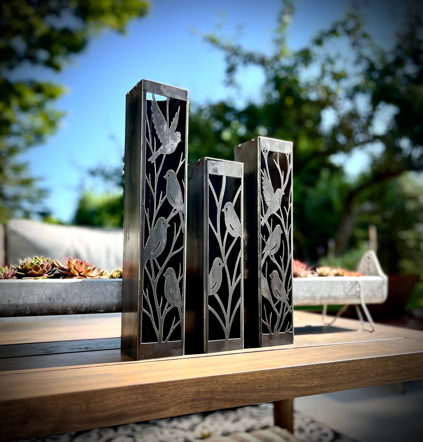 Evening Aviary Solar Luminary Pillars