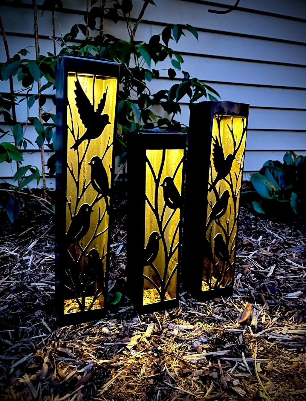 Evening Aviary Solar Luminary Pillars