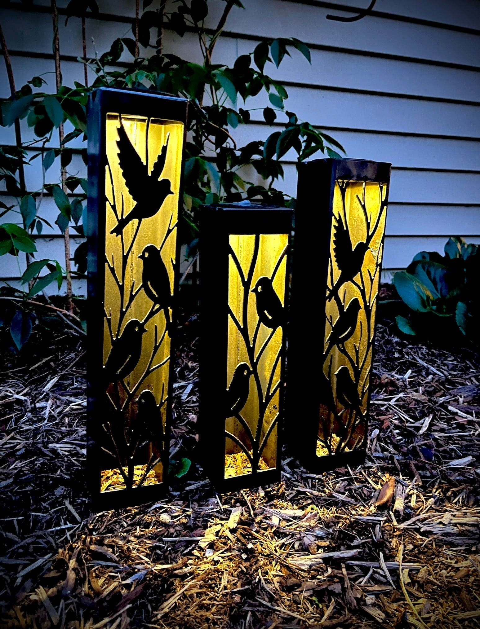Evening Aviary Solar Luminary Pillars