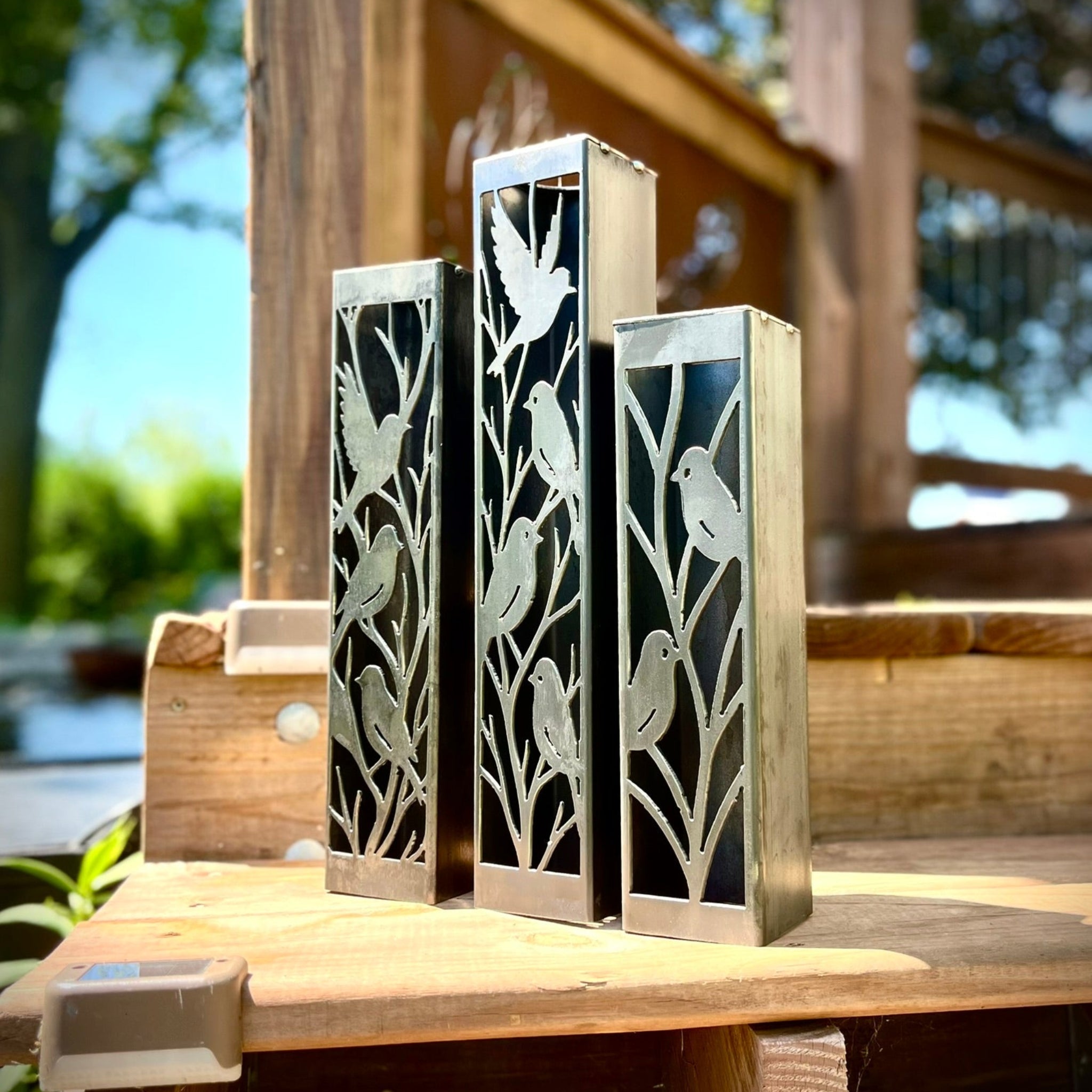 Evening Aviary Solar Luminary Pillars