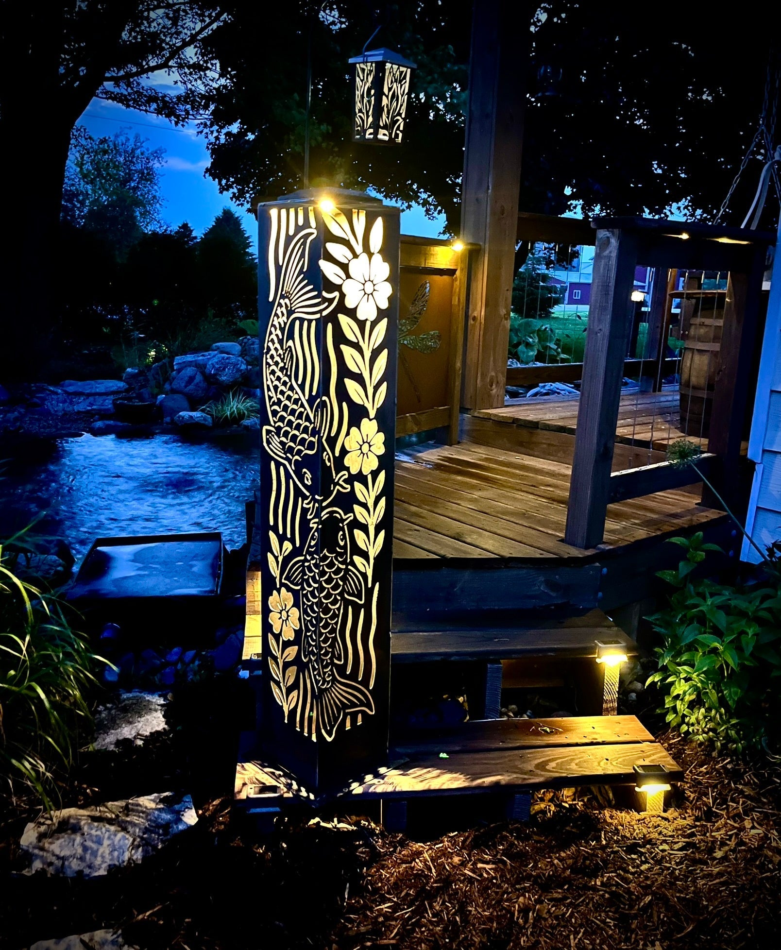 Floral Koi Steel Luminary Pillar