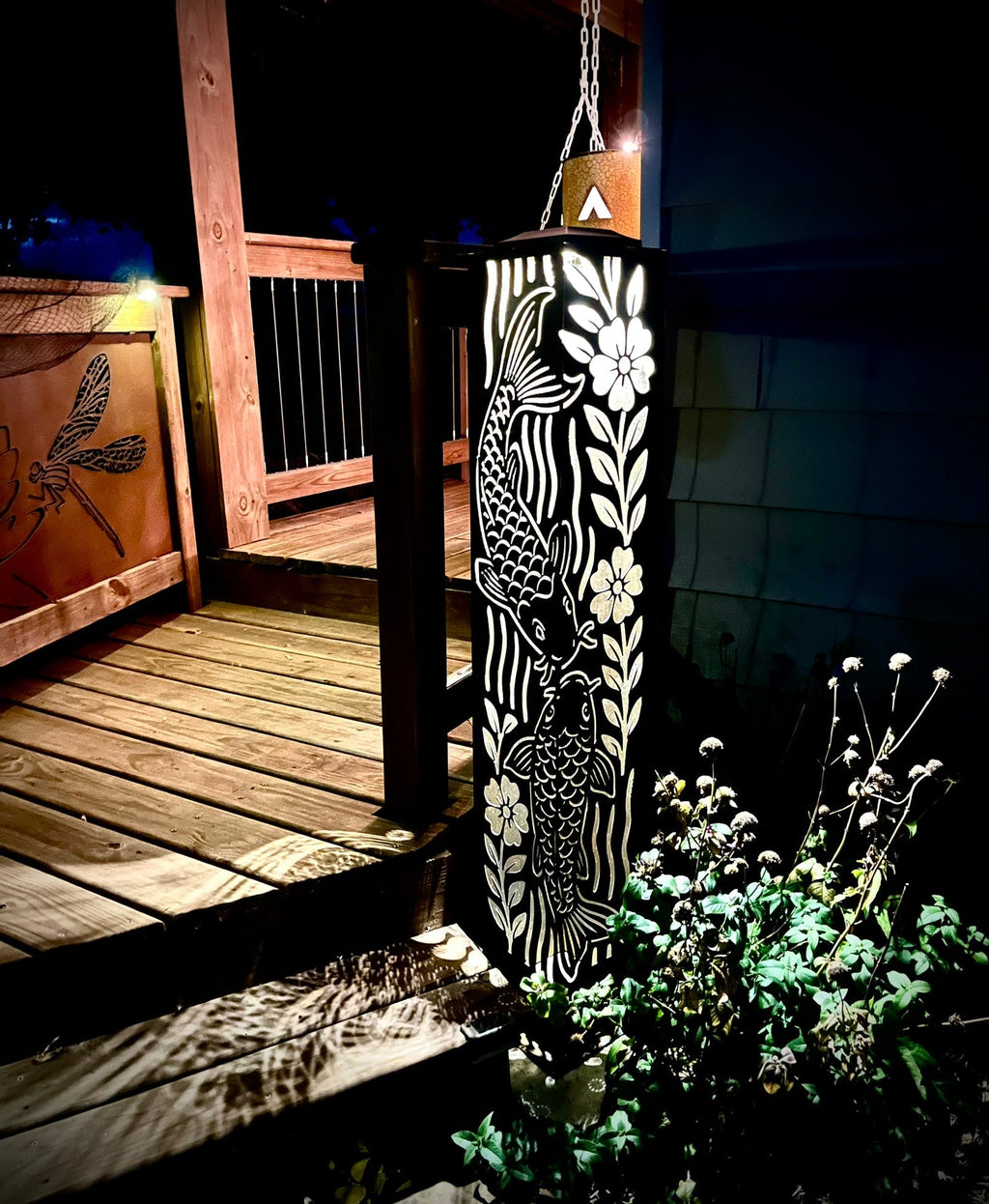 Floral Koi Steel Luminary Pillar