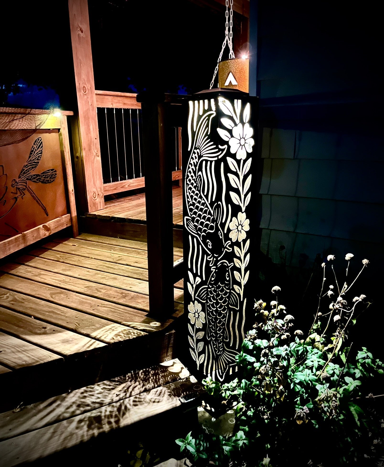 Floral Koi Steel Luminary Pillar