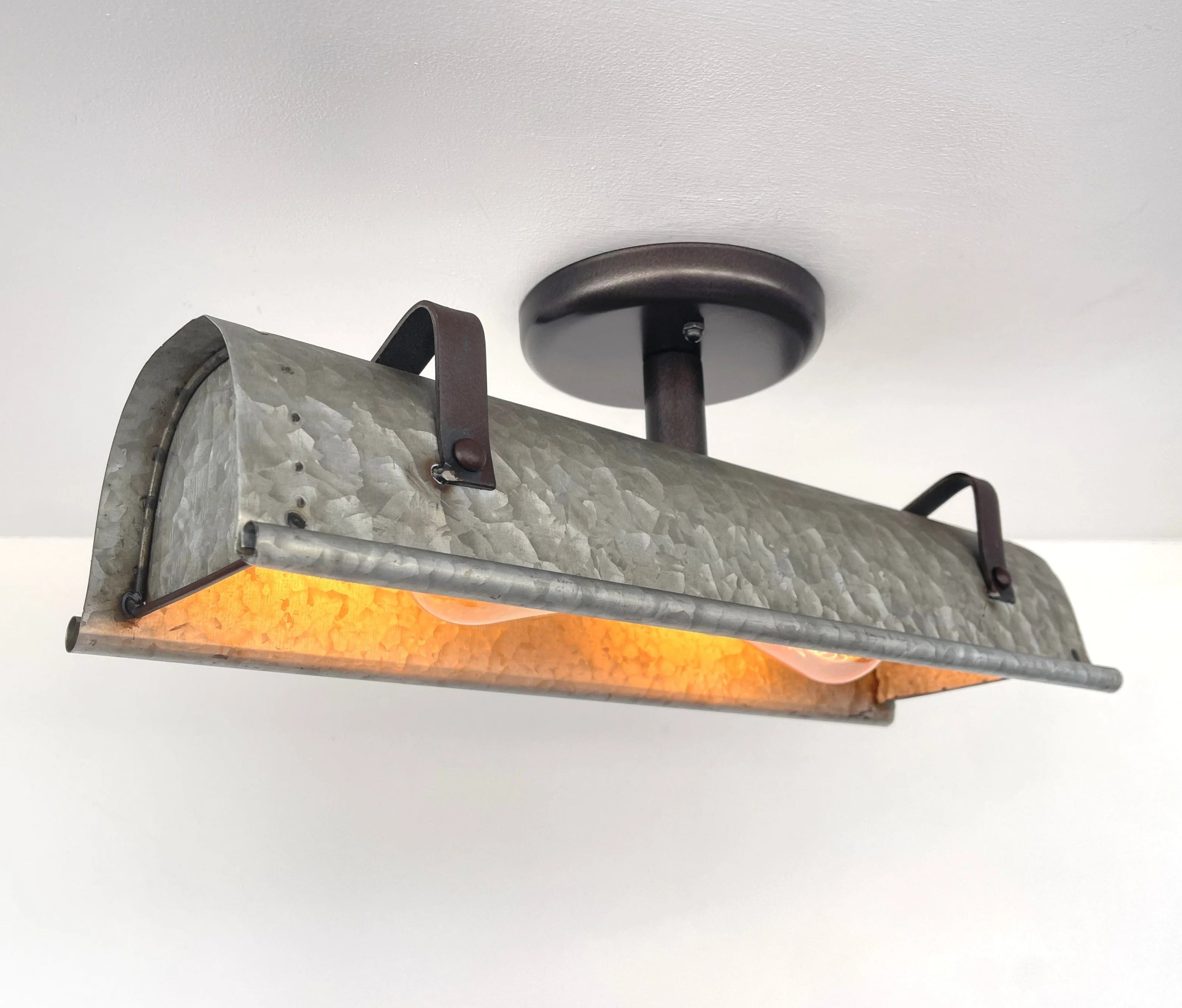 Galvanized Metal Farmhouse Ceiling Light 17" Flush Mount