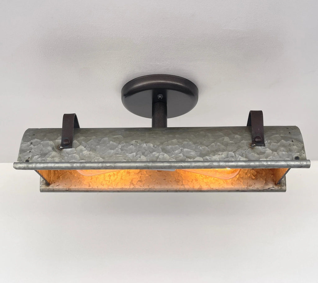 Galvanized Metal Farmhouse Ceiling Light 17" Flush Mount