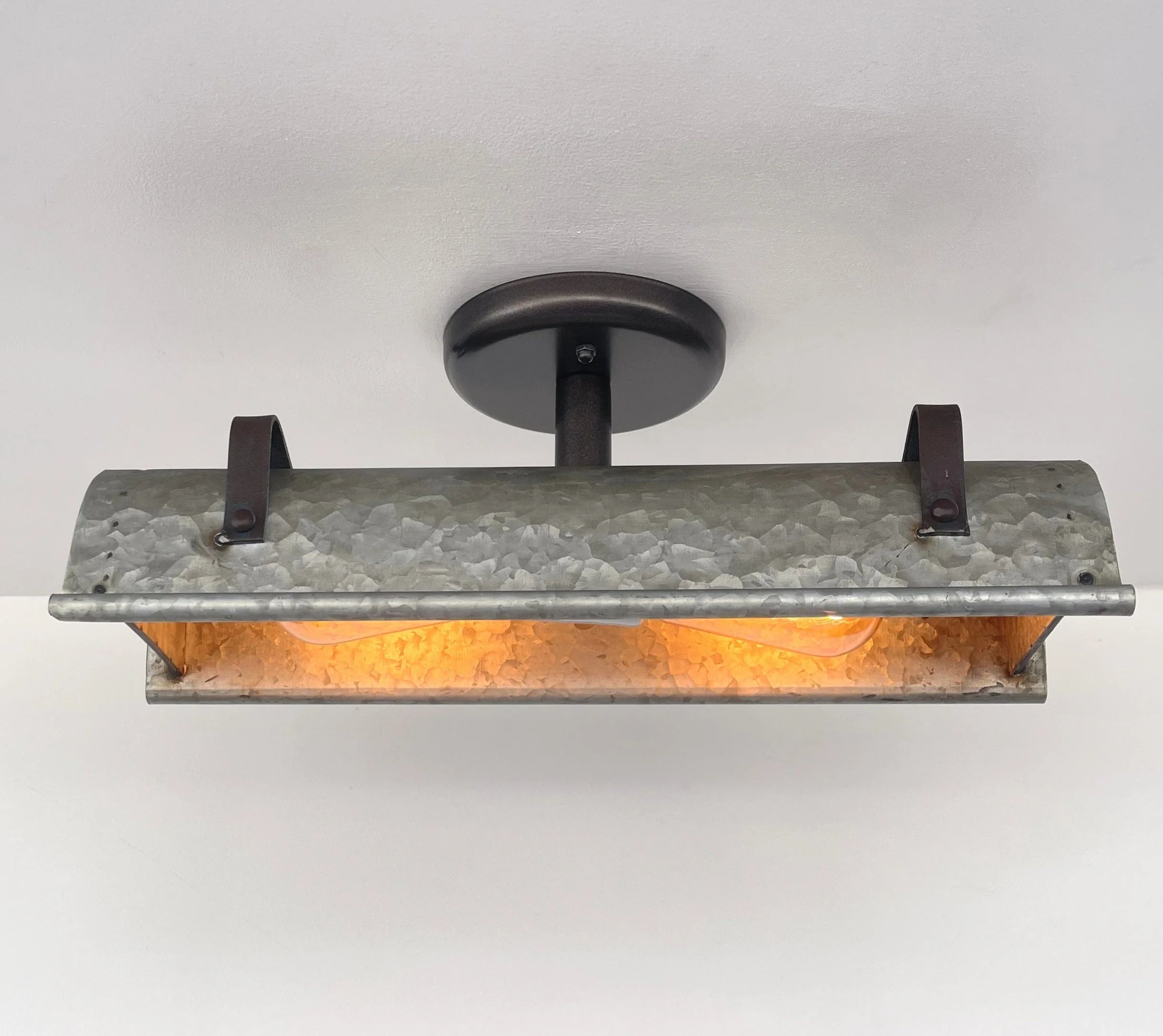Galvanized Metal Farmhouse Ceiling Light 17" Flush Mount
