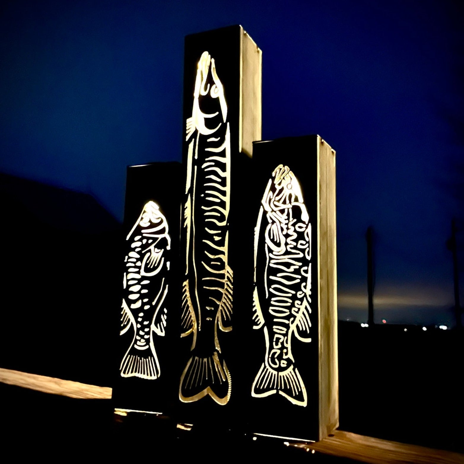 Gone Fishing Solar Pillar Luminary Freshwater