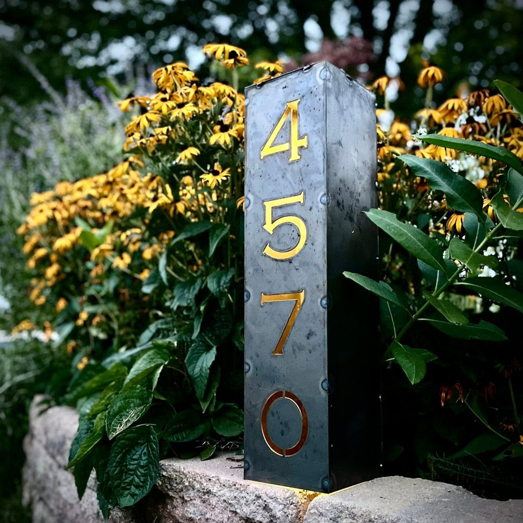 Home Address Solar Pillar Light Steel