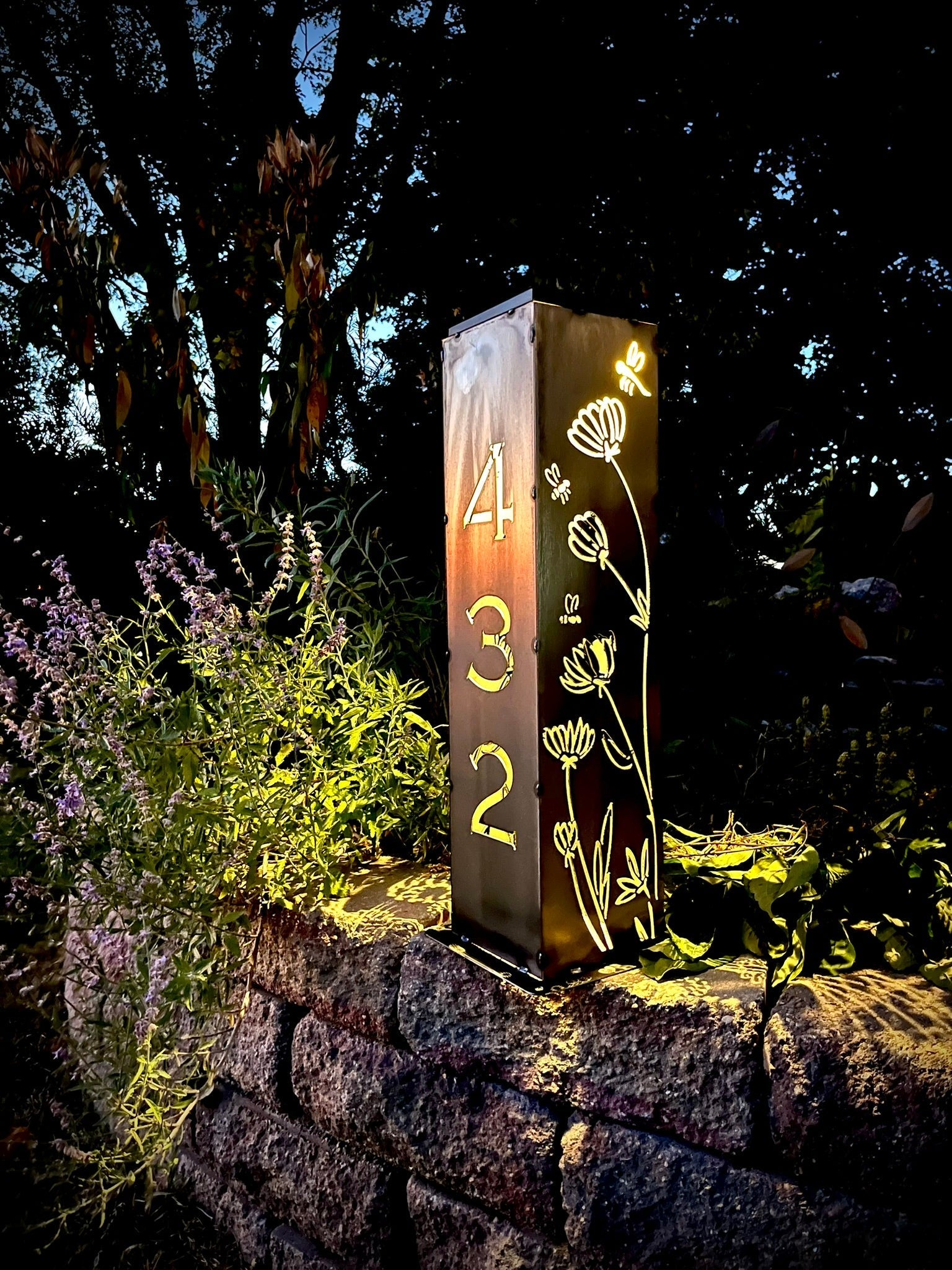 Home Address Wildflower Solar Pillar Light Steel