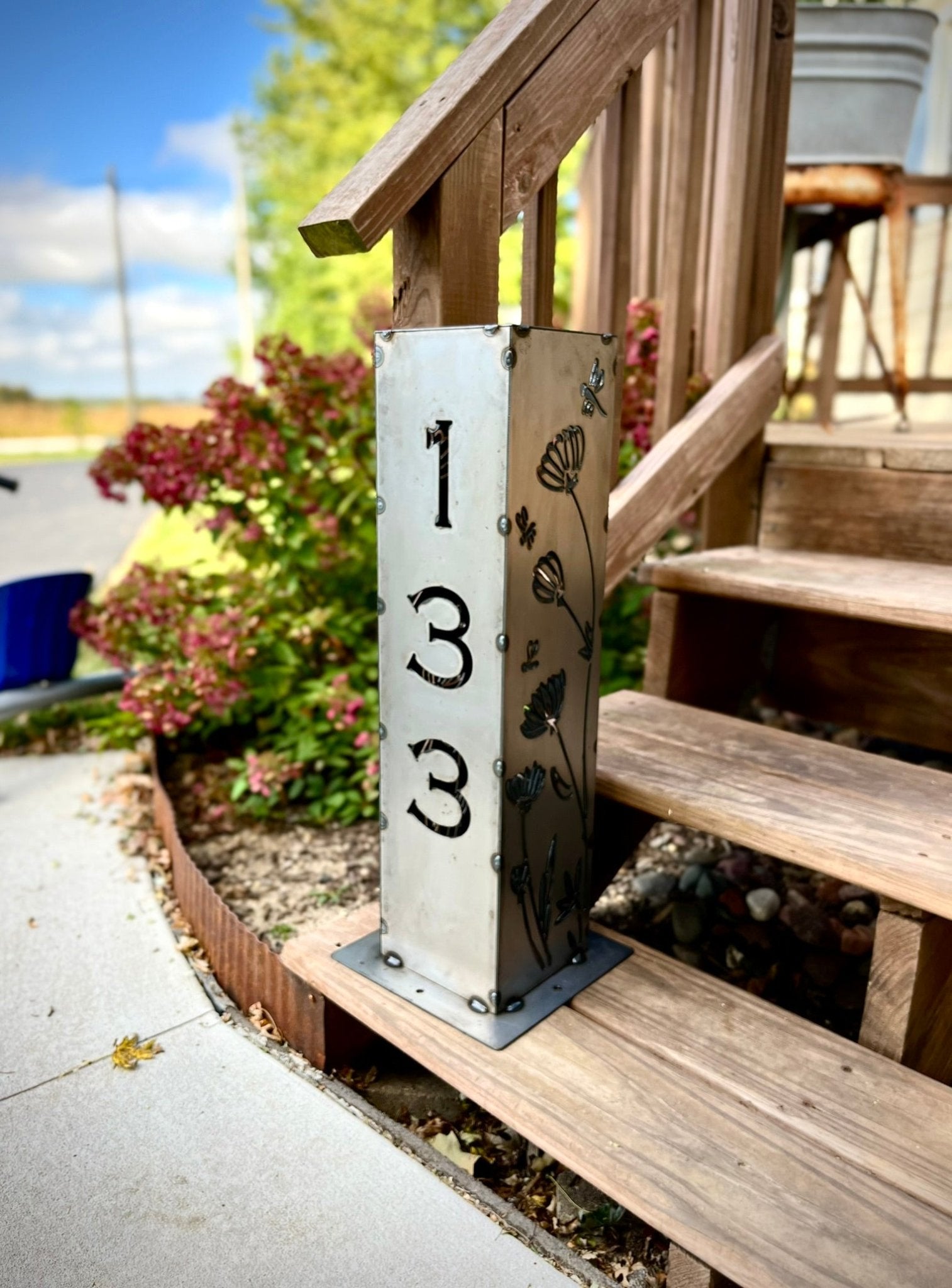 Home Address Wildflower Solar Pillar Light Steel