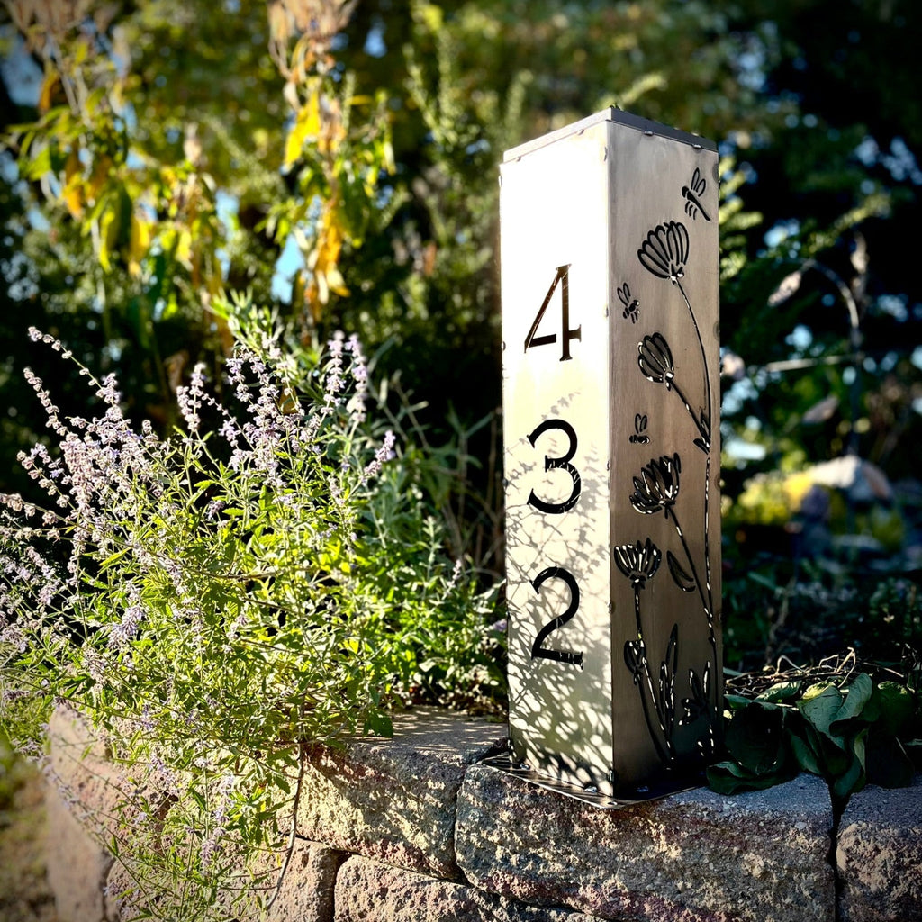Home Address Wildflower Solar Pillar Light Steel