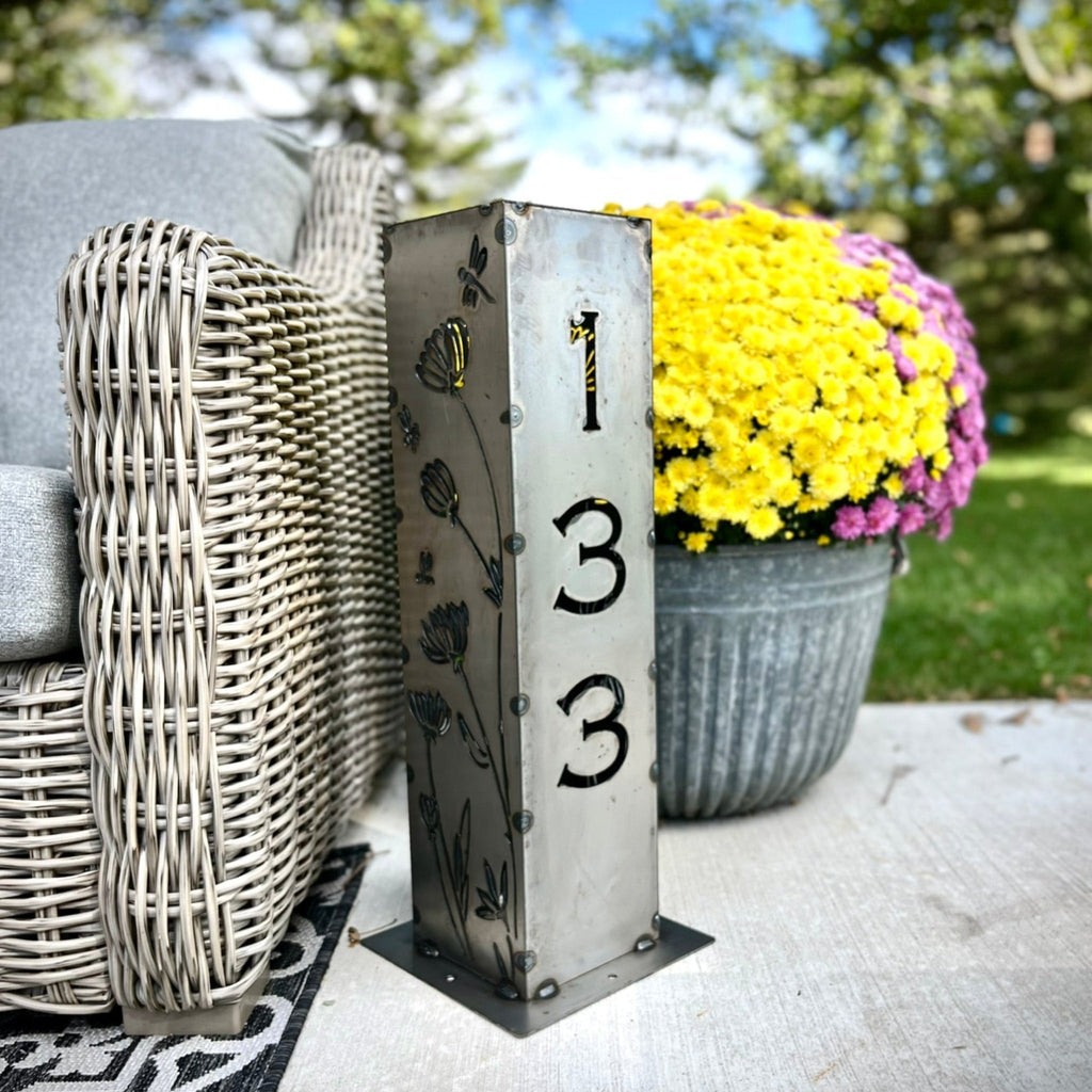 Home Address Wildflower Solar Pillar Light Steel