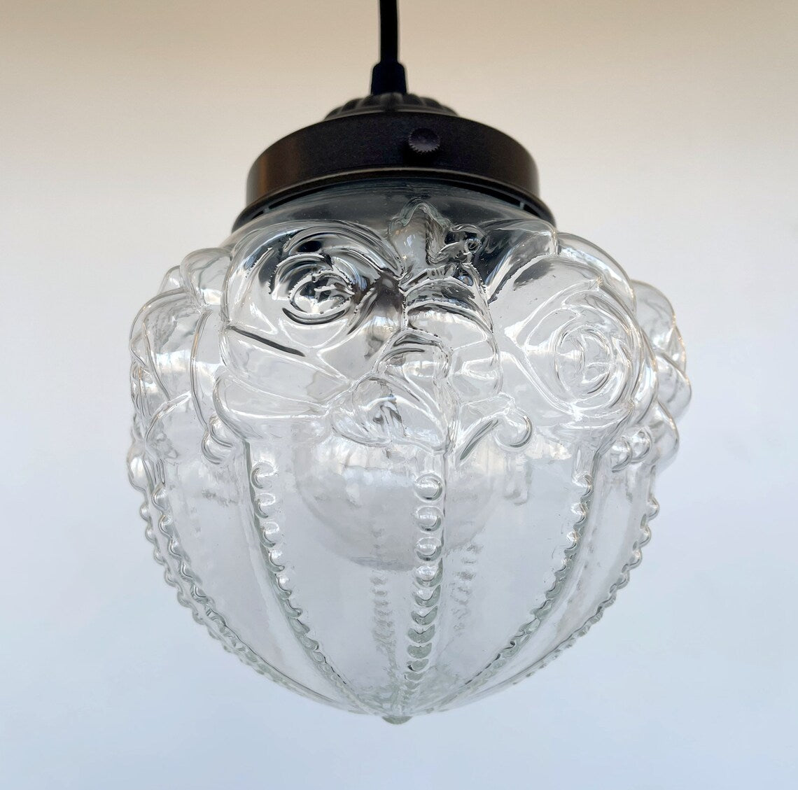 Embossed Antique Glass Globe Pendant Light
