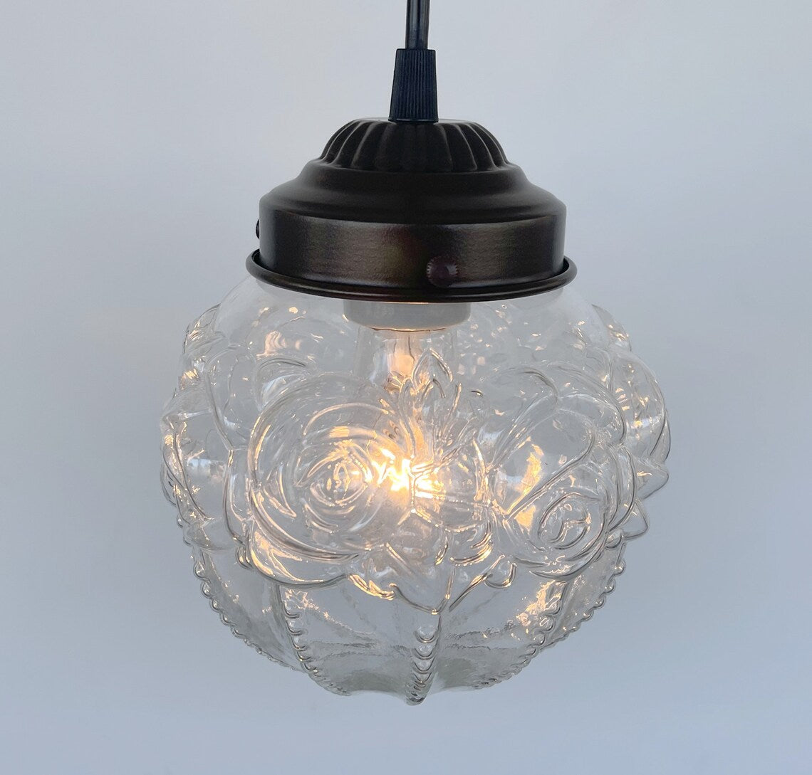 Embossed Antique Glass Globe Pendant Light