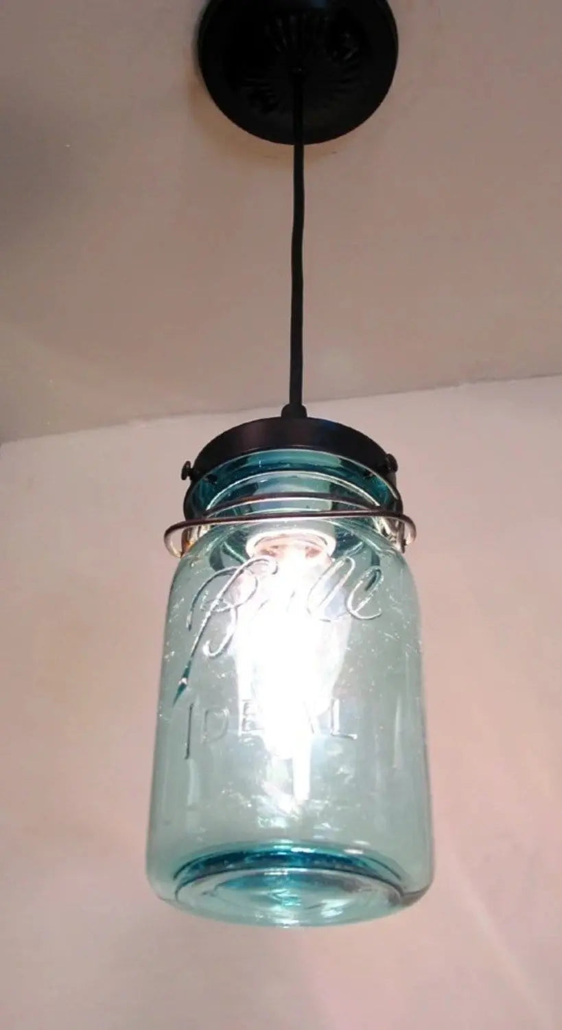 Vintage Blue Mason Jar Pendant