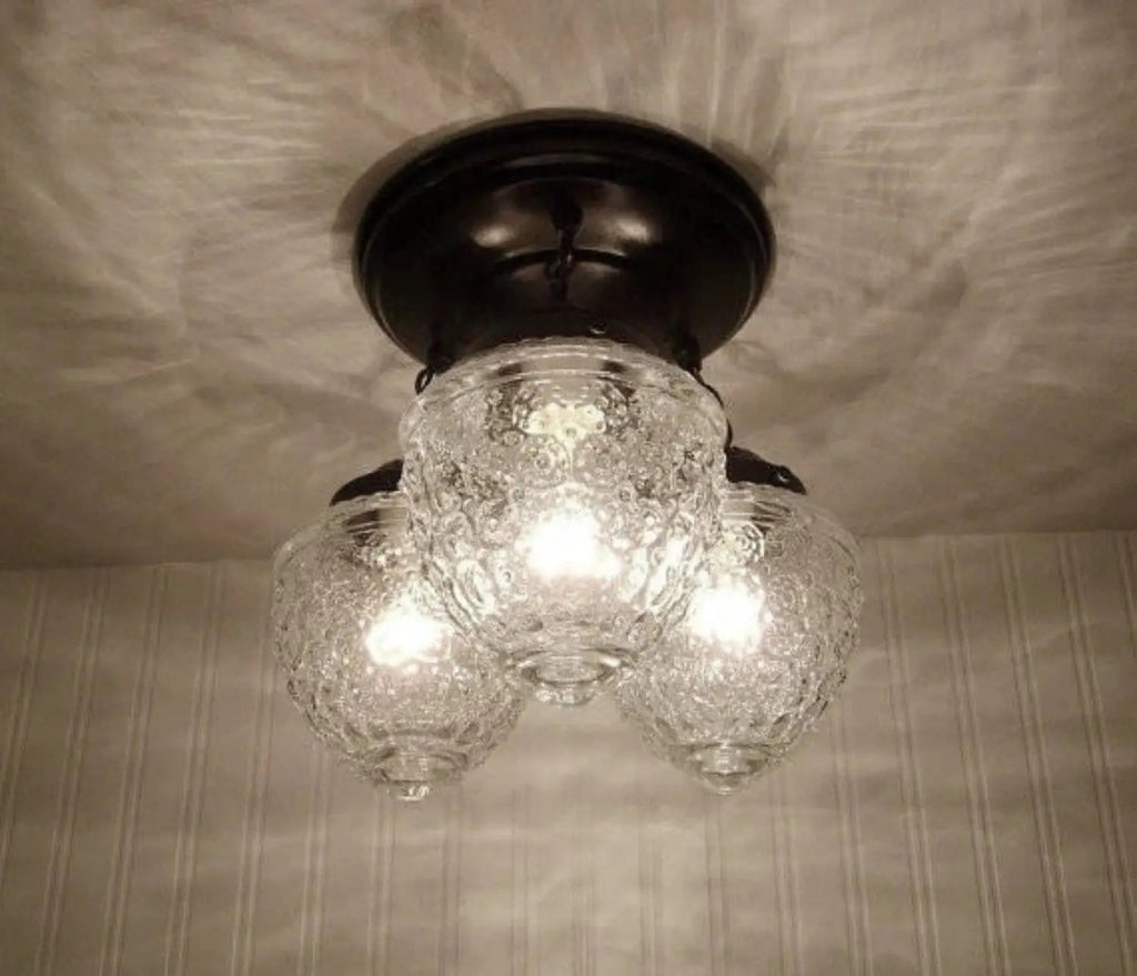 Antique Acorn Glass Ceiling Light 3-Light Chain Trio