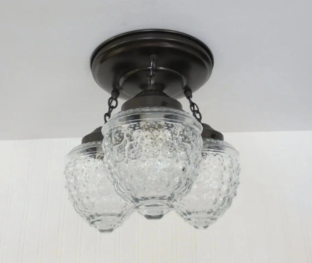 Antique Acorn Glass Ceiling Light 3-Light Chain Trio