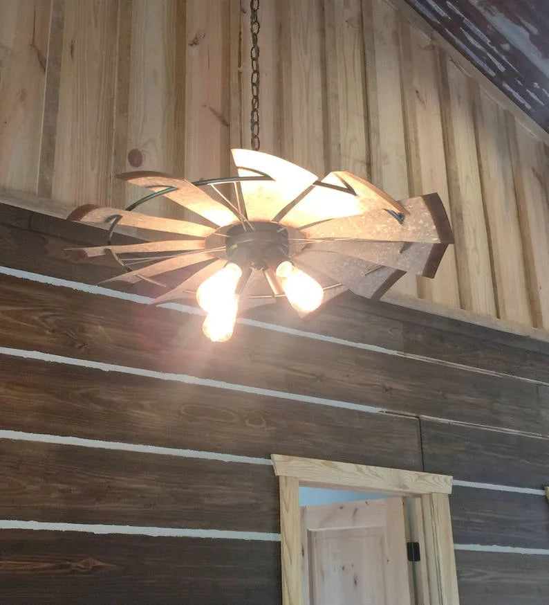 Farmhouse Windmill Chandelier Lighting Fixture 30in