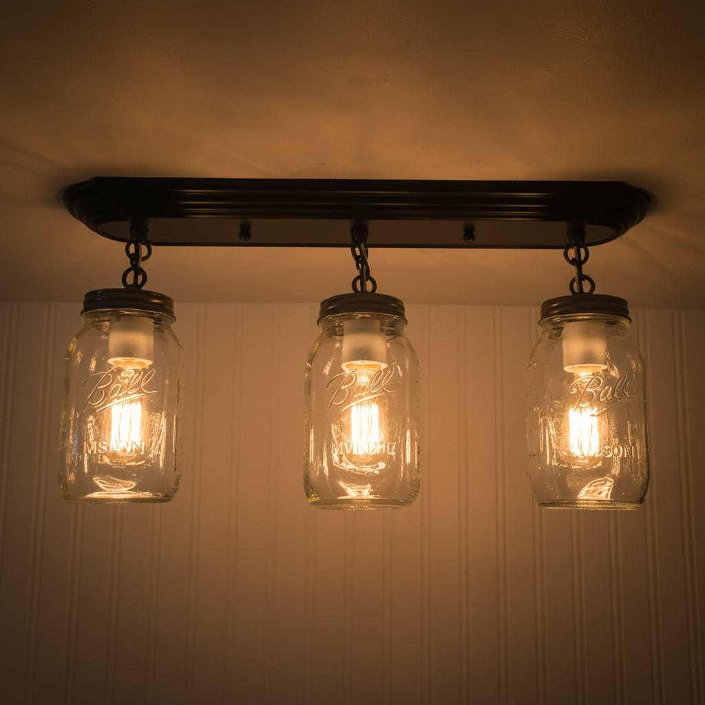 Farmhouse Mason Jar Chain Light Fixture