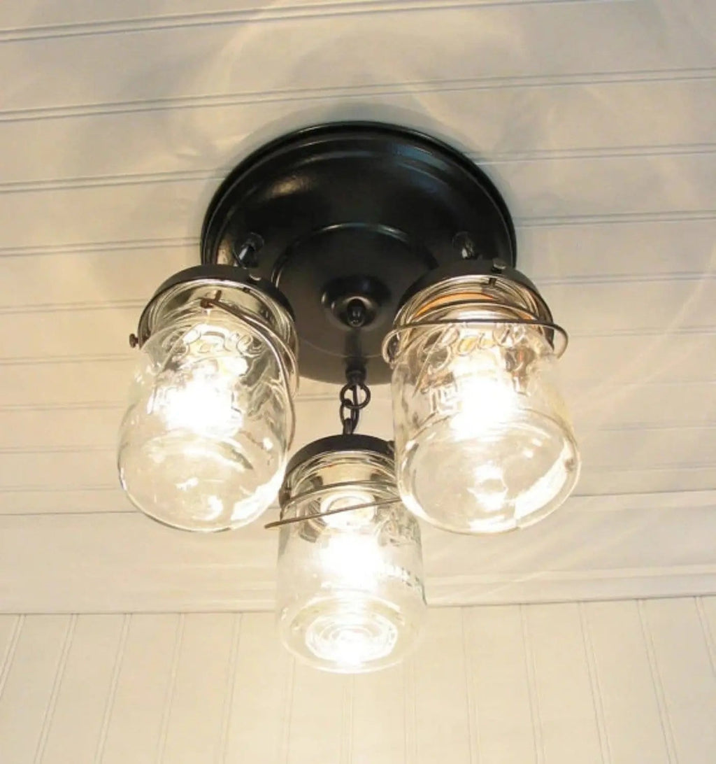 Mason Jar Light Fixture Pint Chain Trio