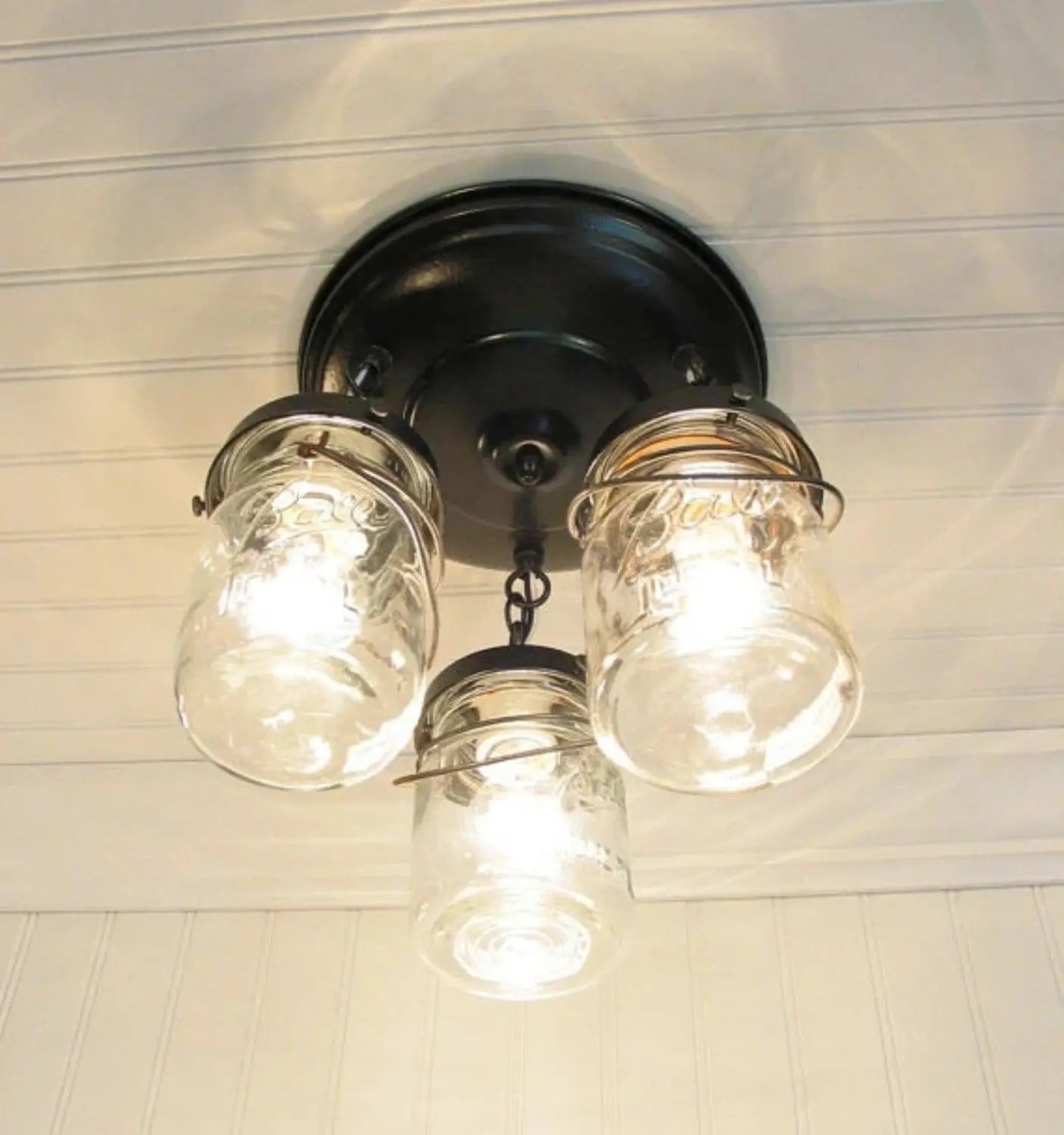 Mason Jar Light Fixture Pint Chain Trio