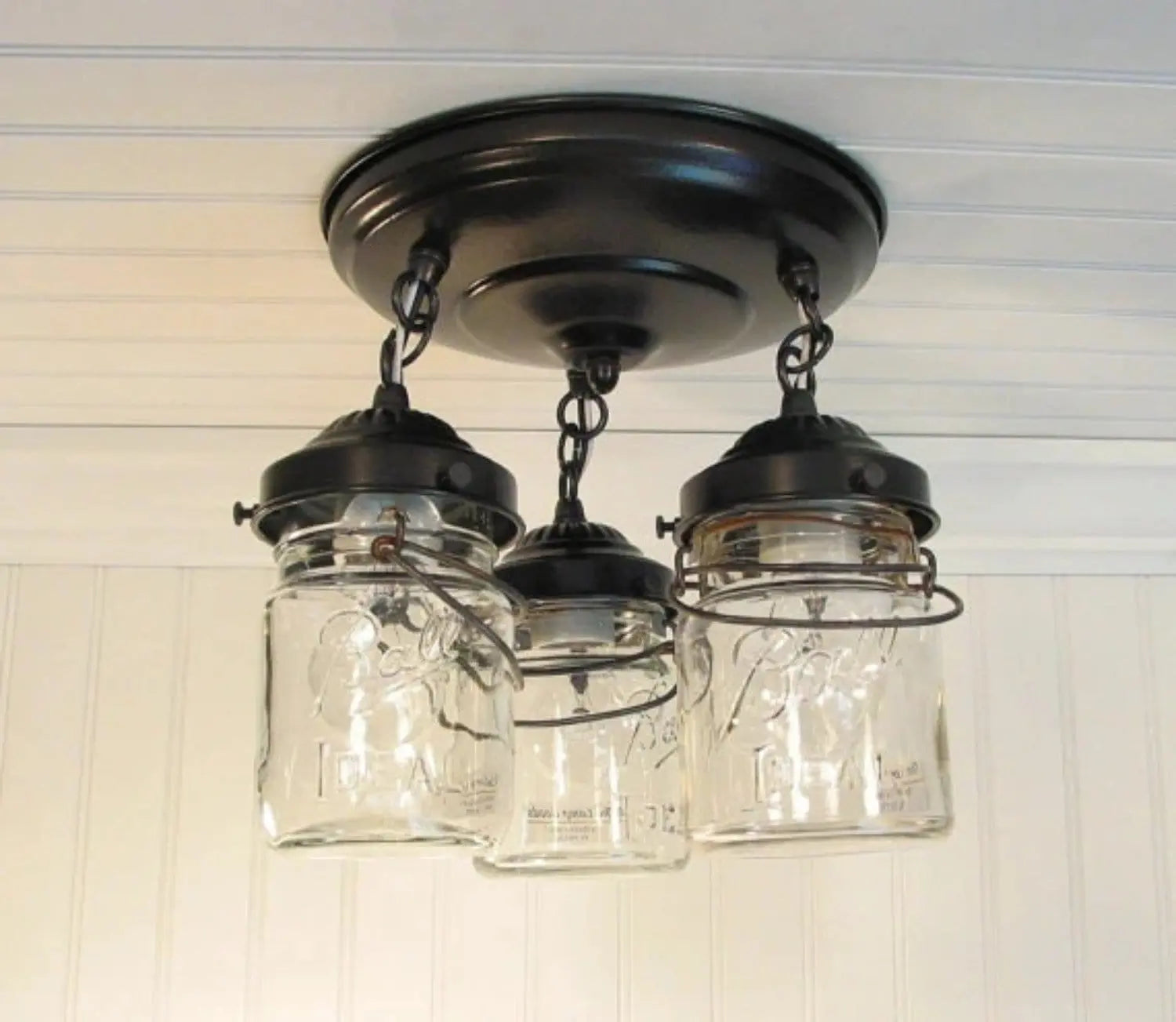 Mason Jar Light Fixture Pint Chain Trio