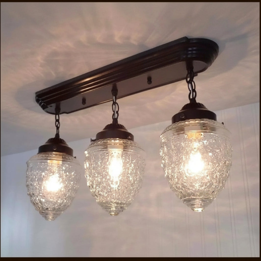 Antique Glass Ceiling Light Rectangular Chain Trio