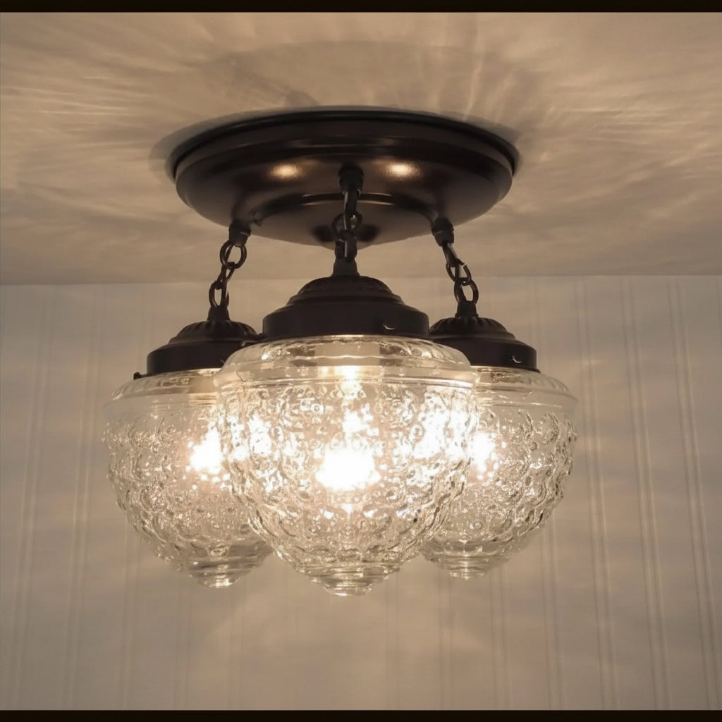Antique Acorn Glass Ceiling Light 3-Light Chain Trio