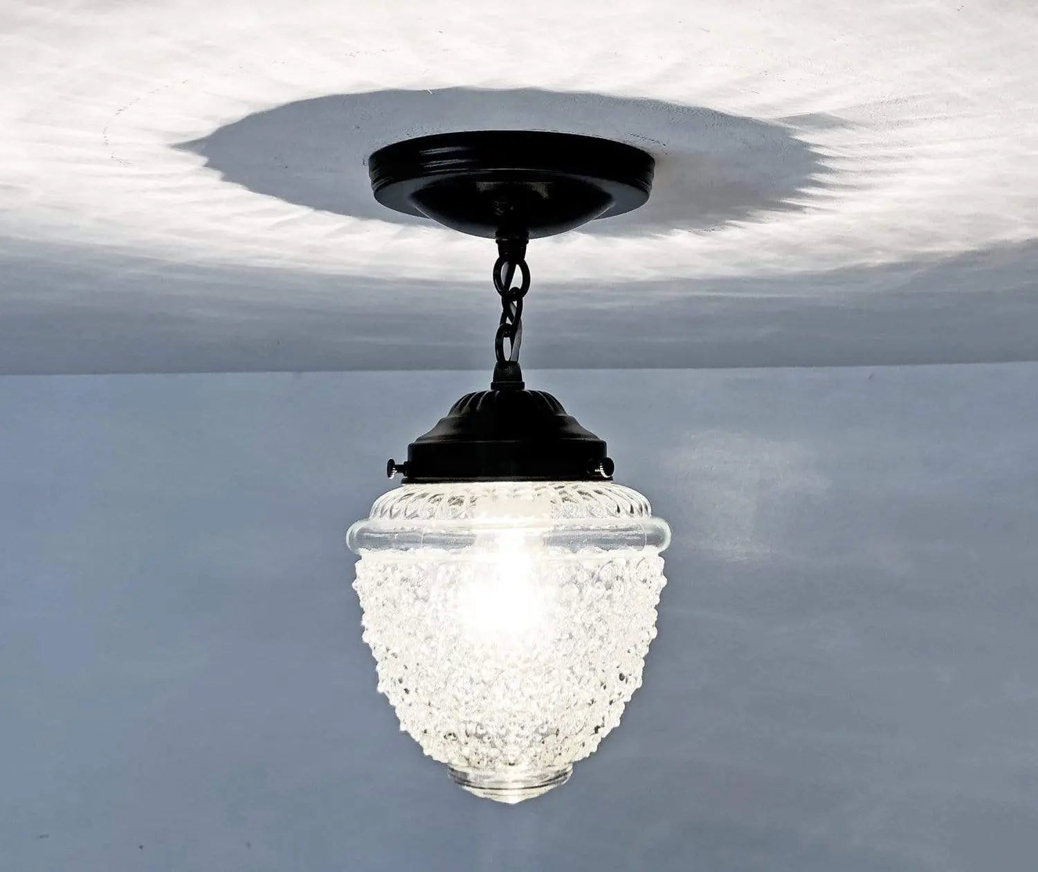 Antique Acorn Glass Ceiling Light with Chain 6in