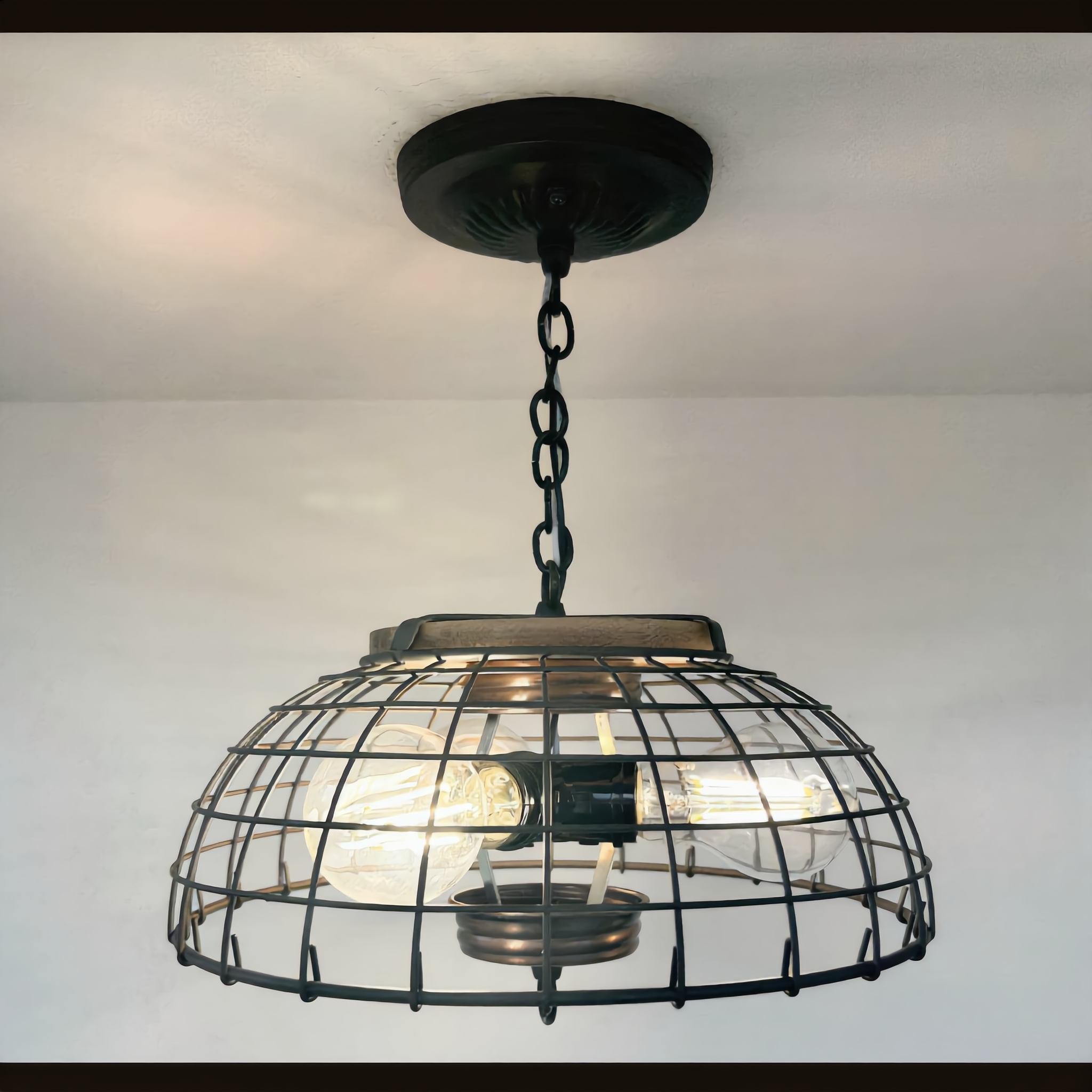 Rustic Industrial Wire Cage Pendant Light