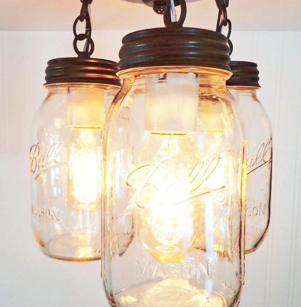 Mason Jar Quart Ceiling Trio Light