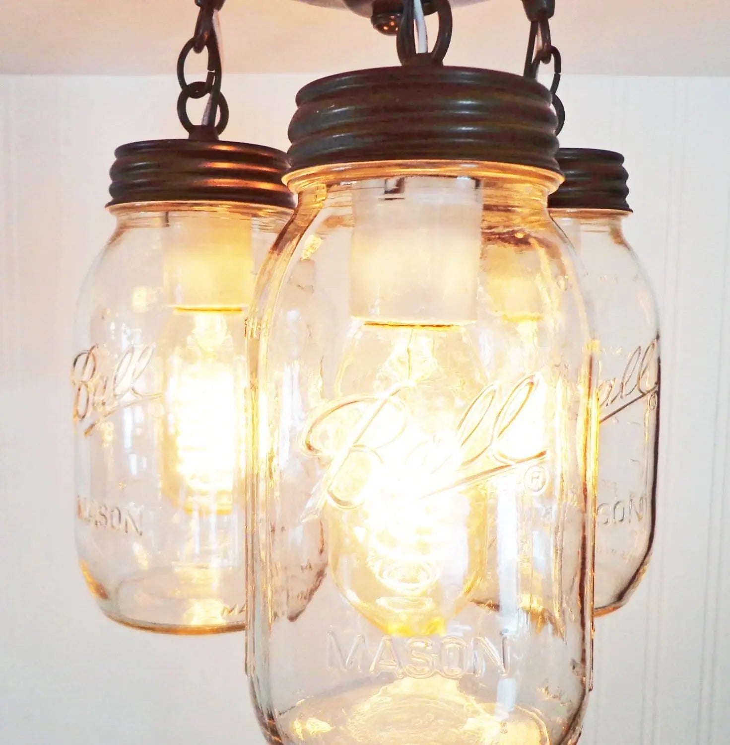 Mason Jar Quart Ceiling Trio Light