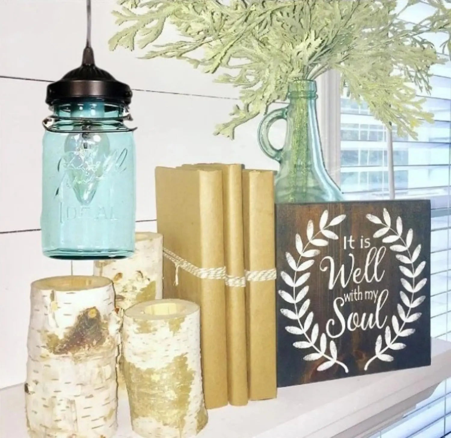 Vintage Blue Mason Jar Pendant