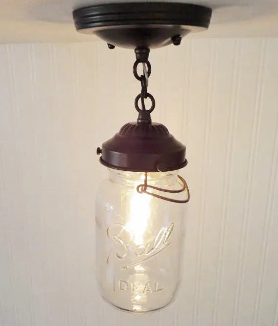 Vintage Mason Jar Ceiling Light With Chain