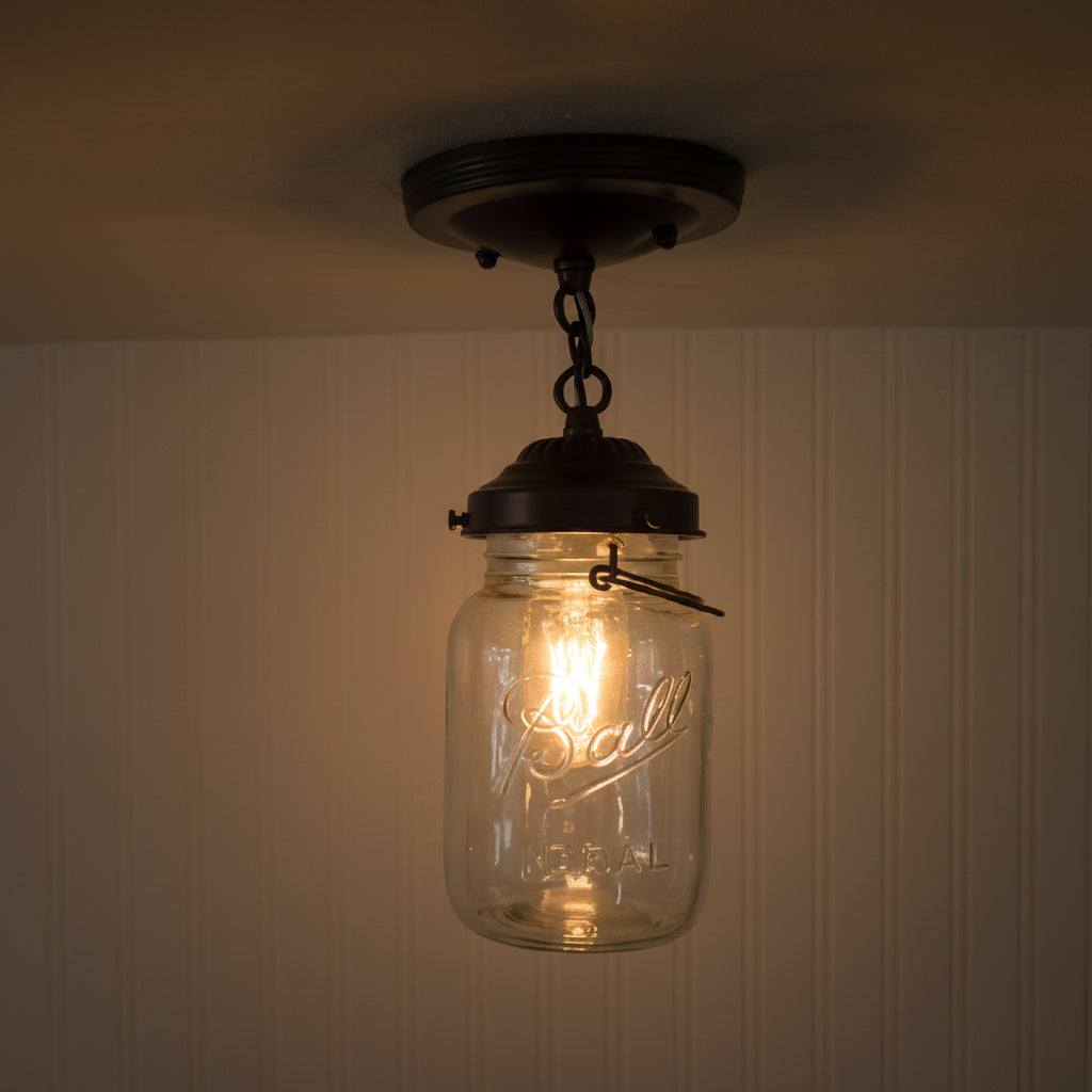 Vintage Mason Jar Ceiling Light With Chain