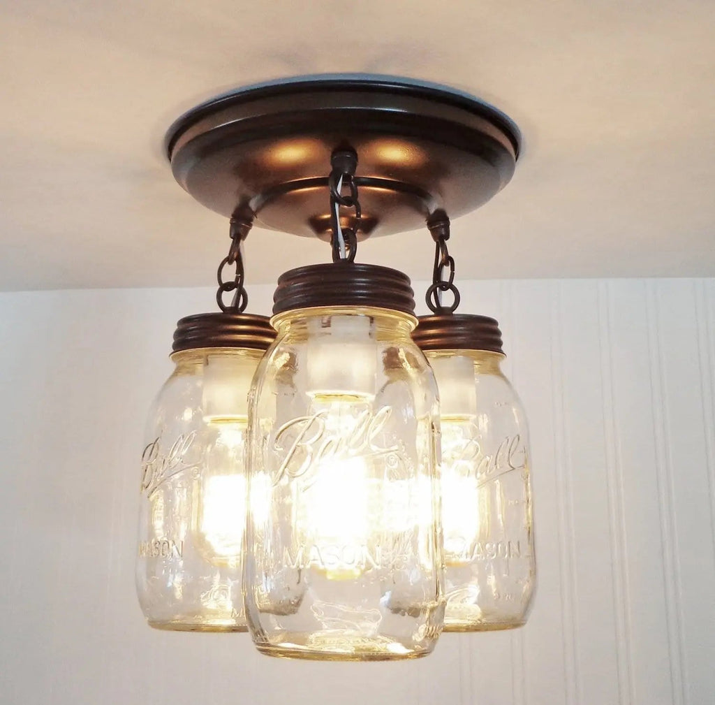 Mason Jar Quart Ceiling Trio Light