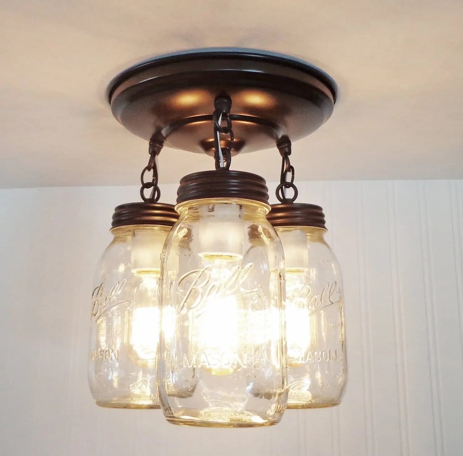 Mason Jar Quart Ceiling Trio Light
