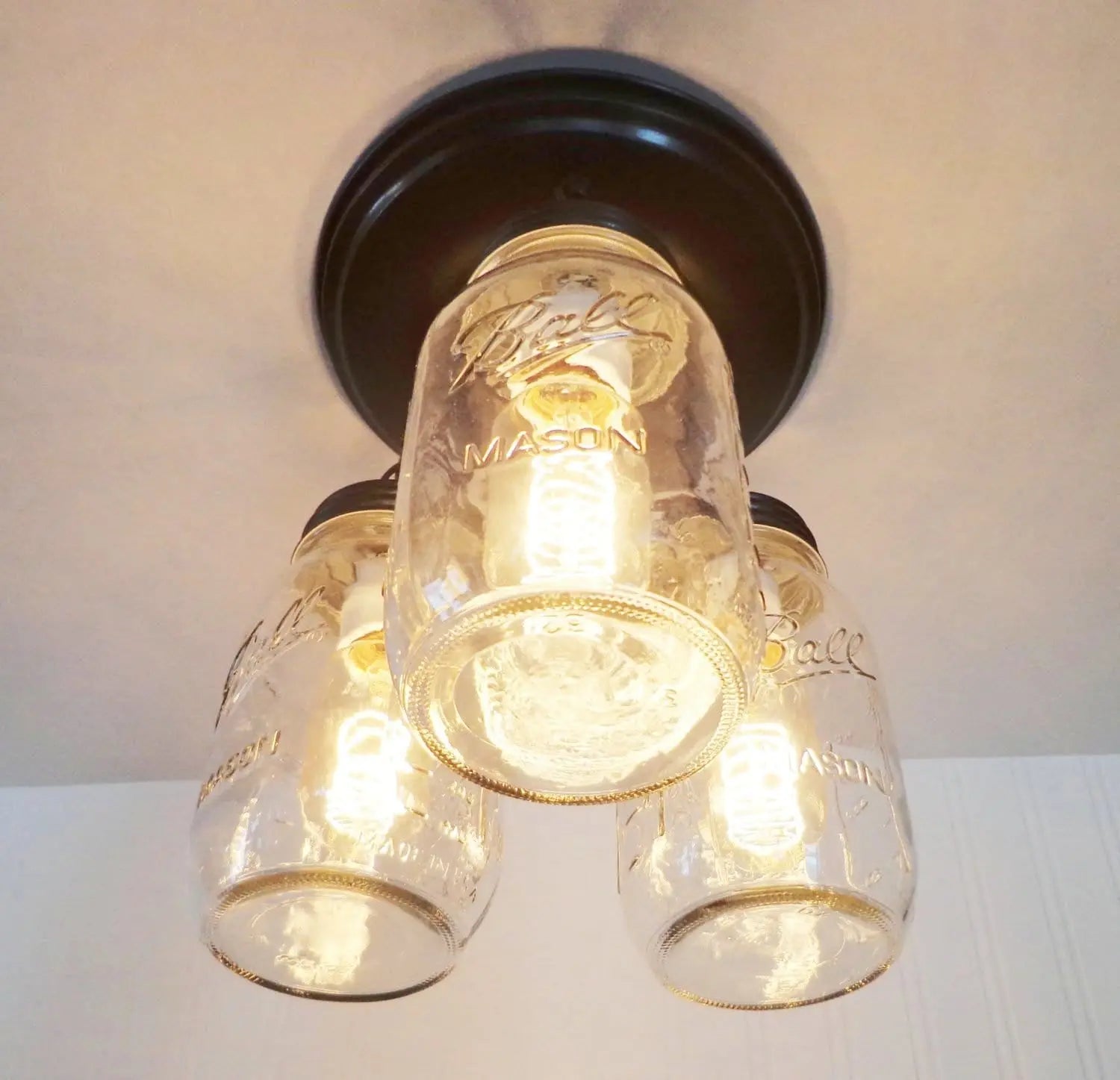 Mason Jar Quart Ceiling Trio Light