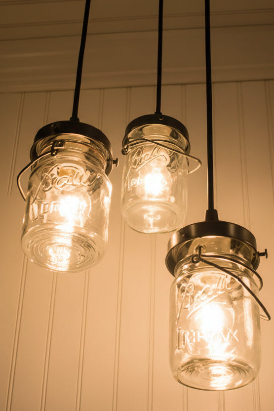 Vintage Pint Mason Jar Chandelier Pendant Trio