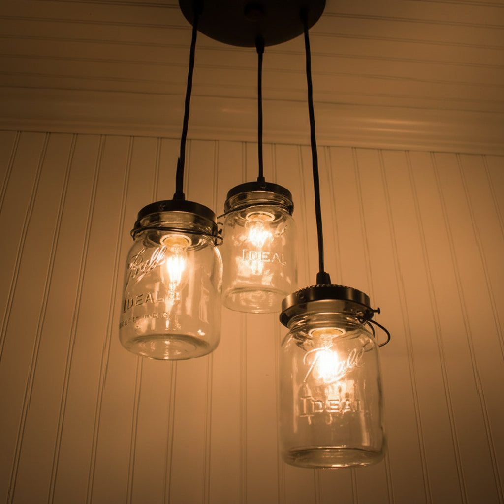 Mason Jar Chandelier Pendant Light Trio