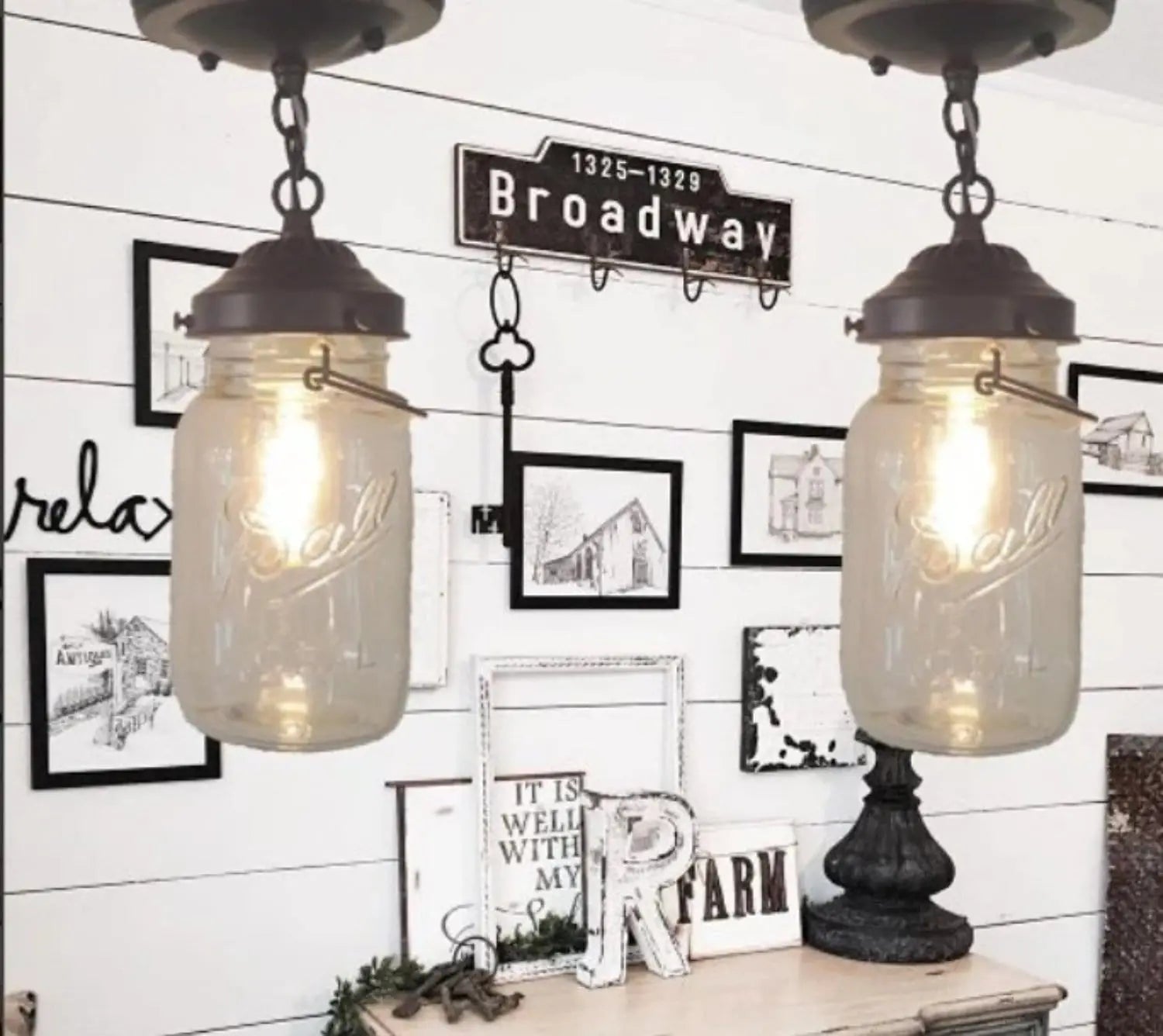Vintage Mason Jar Ceiling Light With Chain
