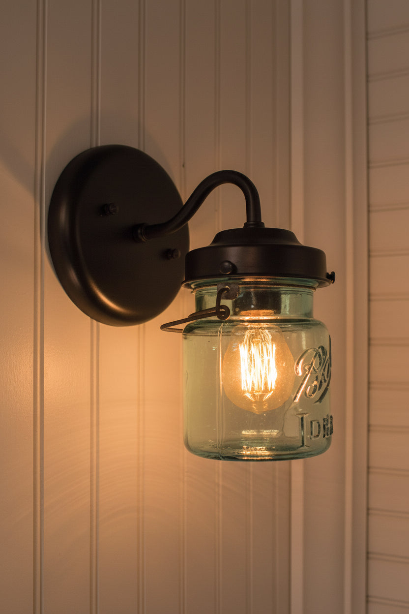 Blue Mason Jar Light Fixture Sconce