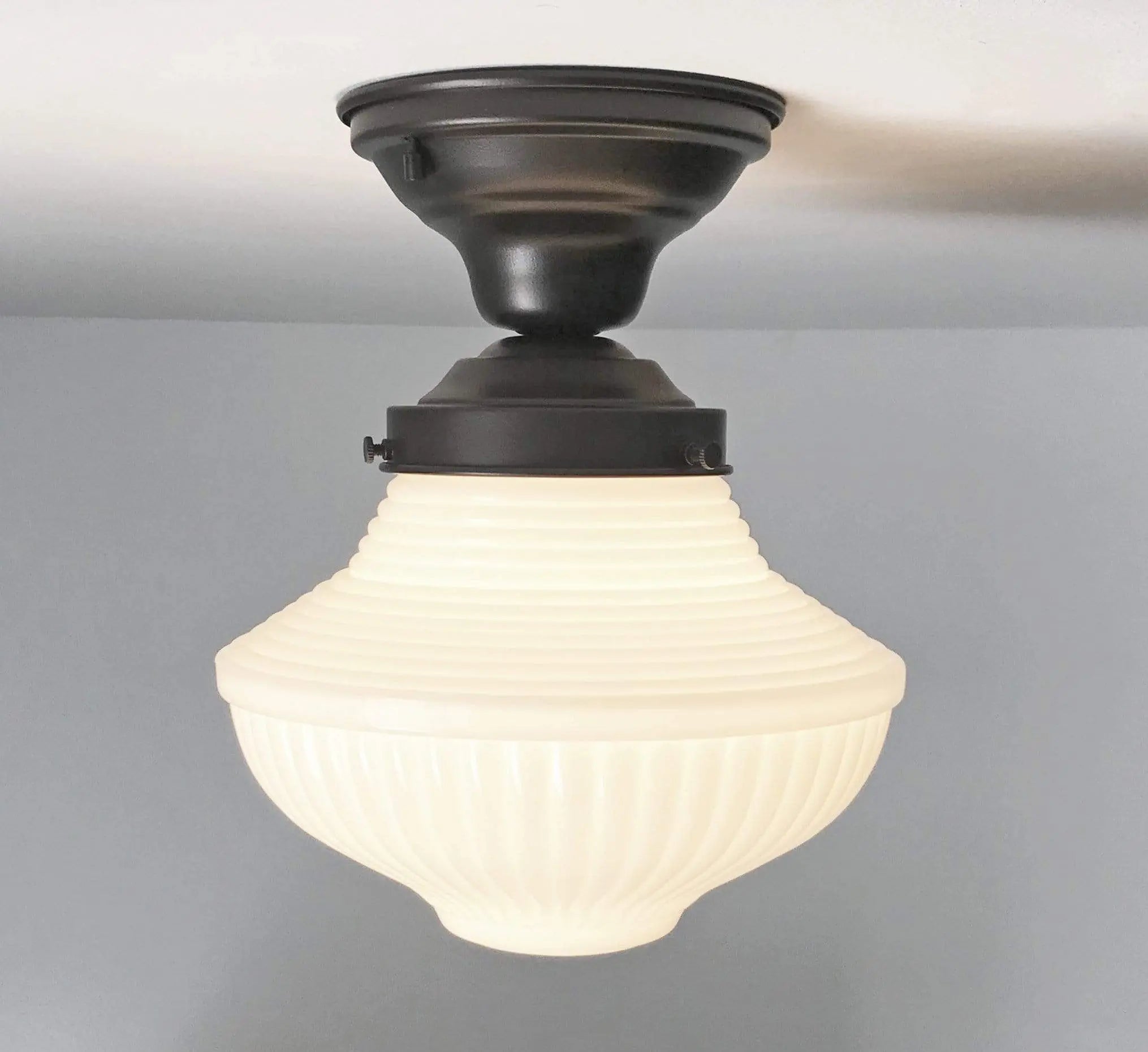 Traditional Milk Glass Semi-Flush Ceiling Light