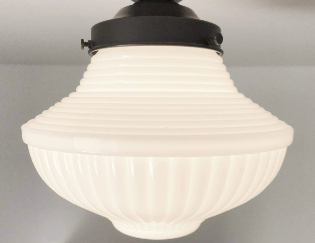 Traditional Milk Glass Semi-Flush Ceiling Light