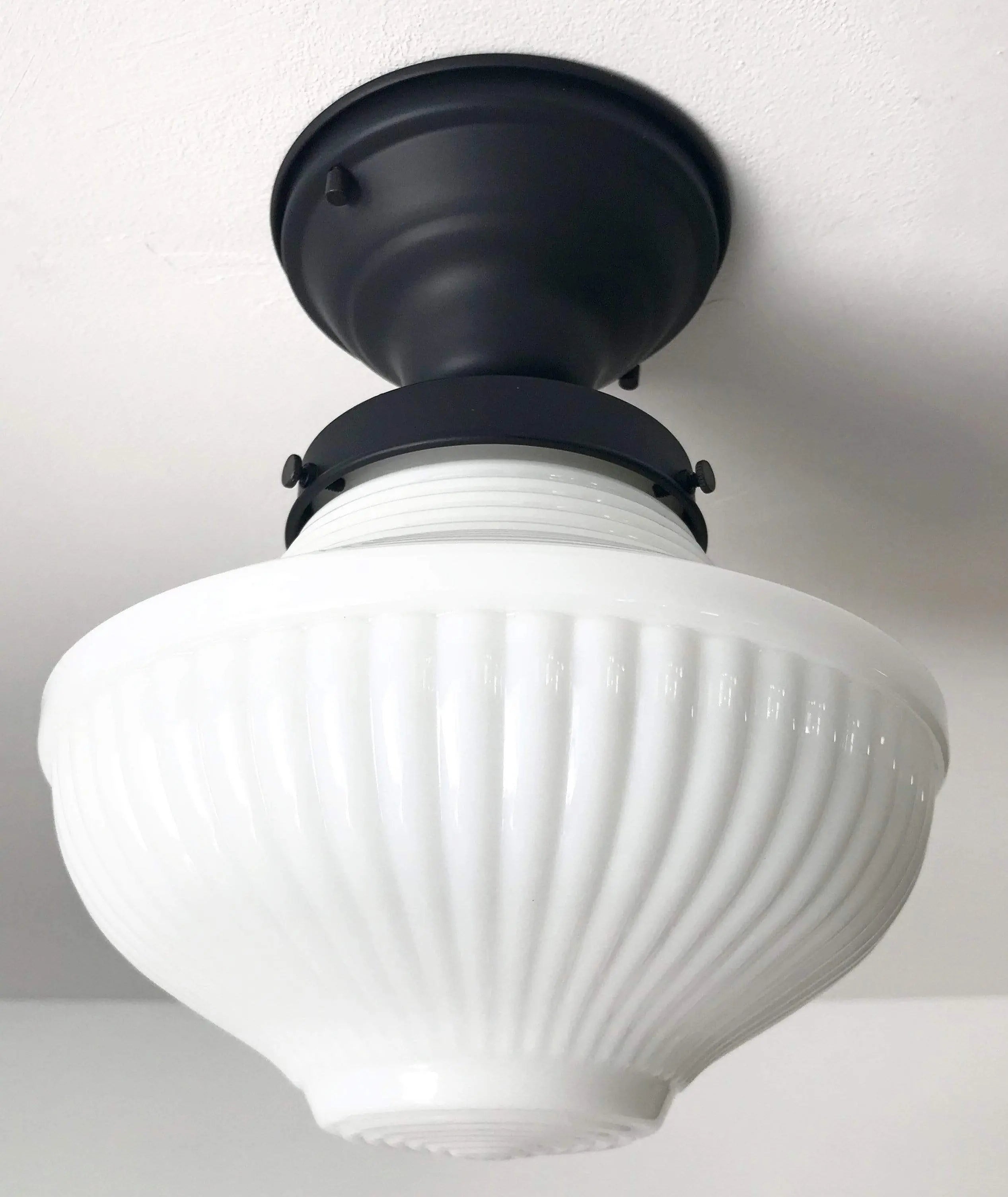 Traditional Milk Glass Semi-Flush Ceiling Light