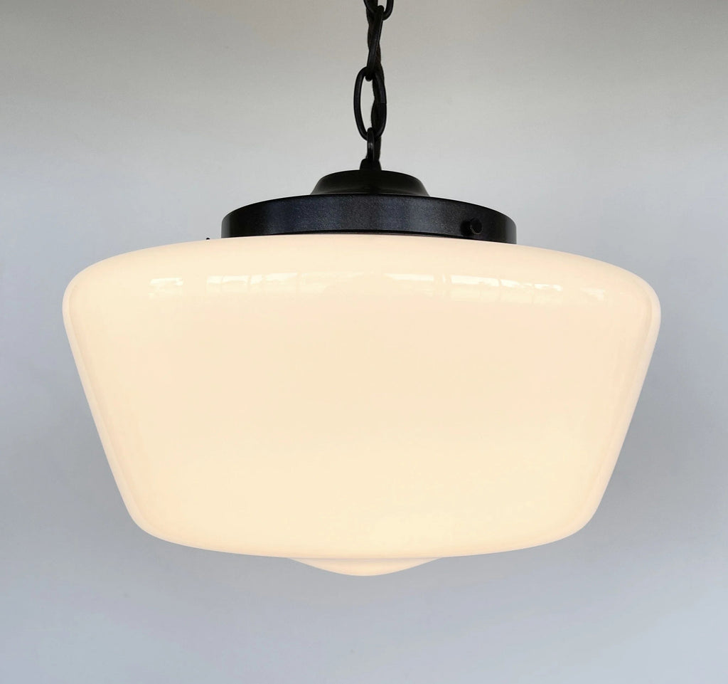 Large Antique Milk Glass Schoolhouse Pendant Light 12"