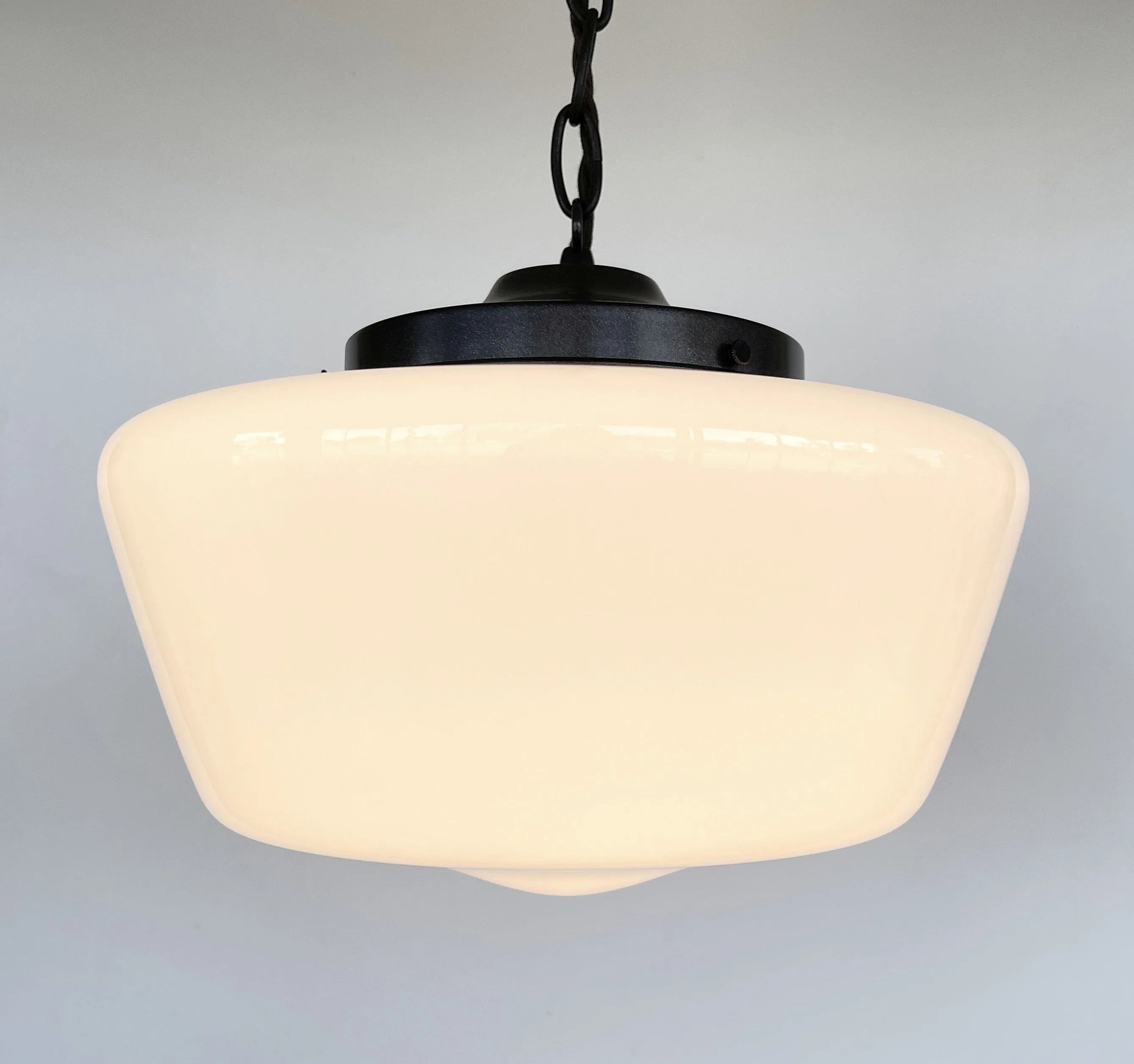 Large Antique Milk Glass Schoolhouse Pendant Light 12"